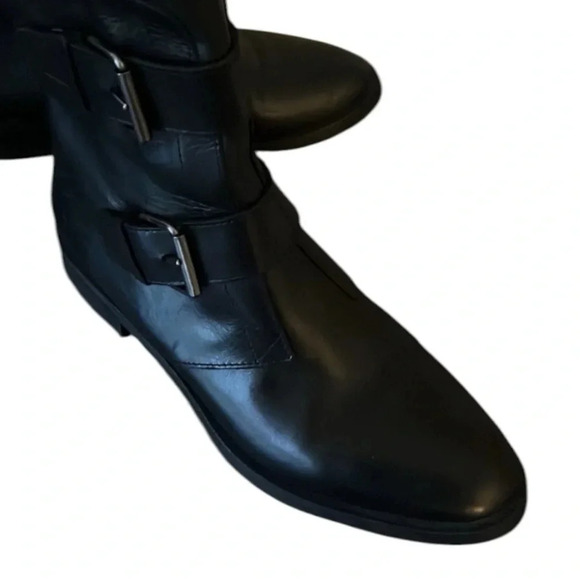 Emanuele Crasto Italian Made Leather Black Buckle Combat Moto Boots Size 8 - Picture 4 of 10